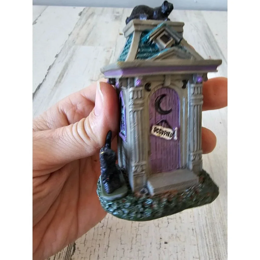 Lemax Halloween outhouse‎ cemetery cat accessory village decor